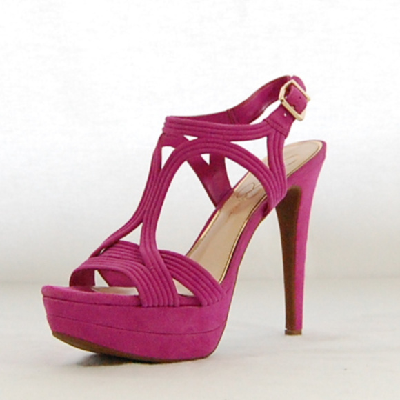 magenta strappy heels